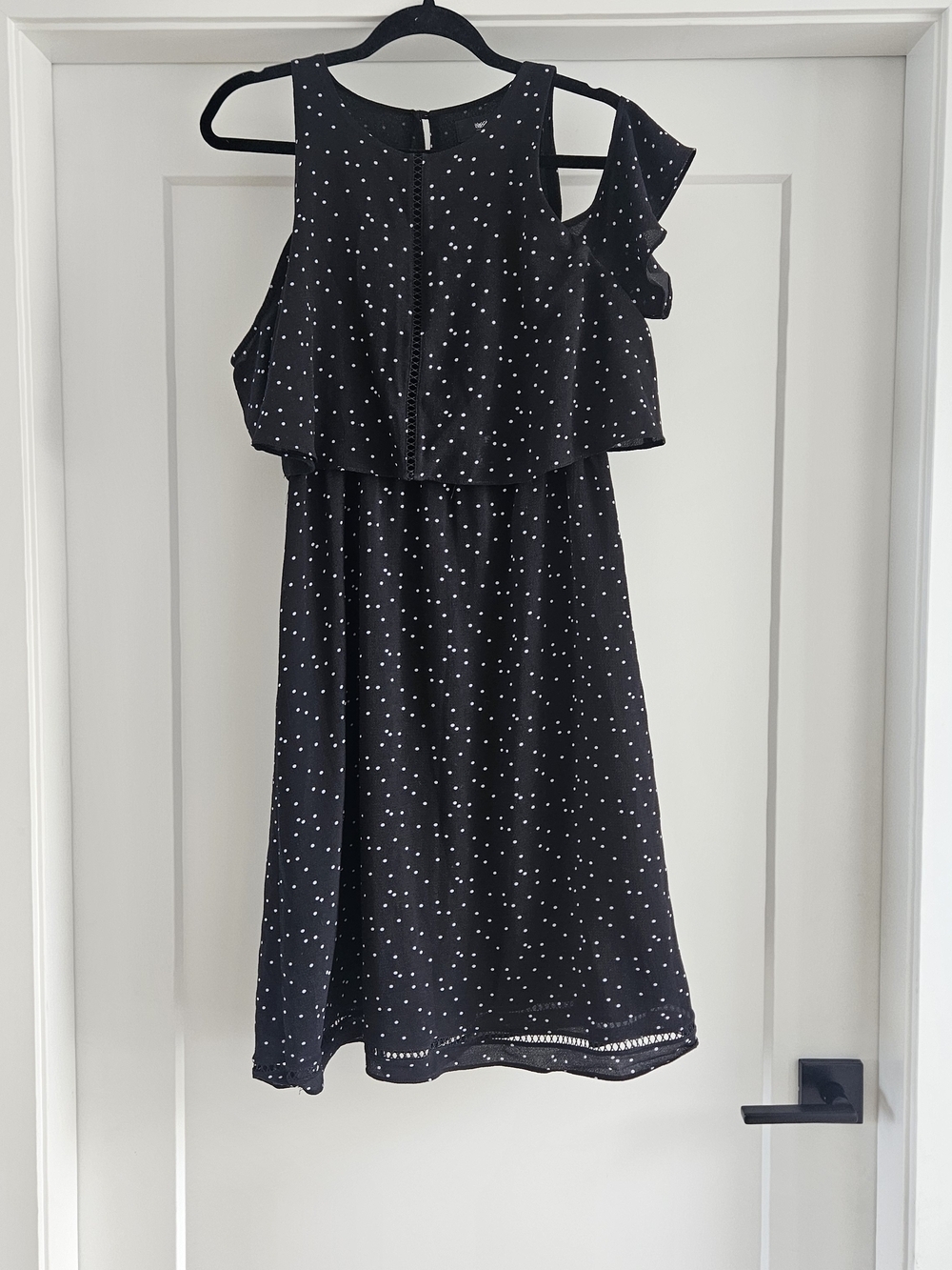 Mossimo Black Polka Dot Midi Dress Cold Shoulder Sz Medium